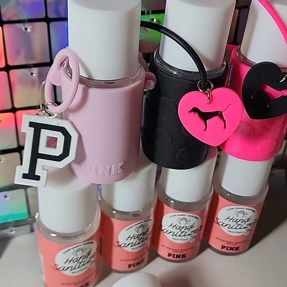 2 Victoria’s Secret PINK Wild Peach 2.5 FLoz Hand Sanitzer & 2 Cozies NEW - Picture 7 of 7